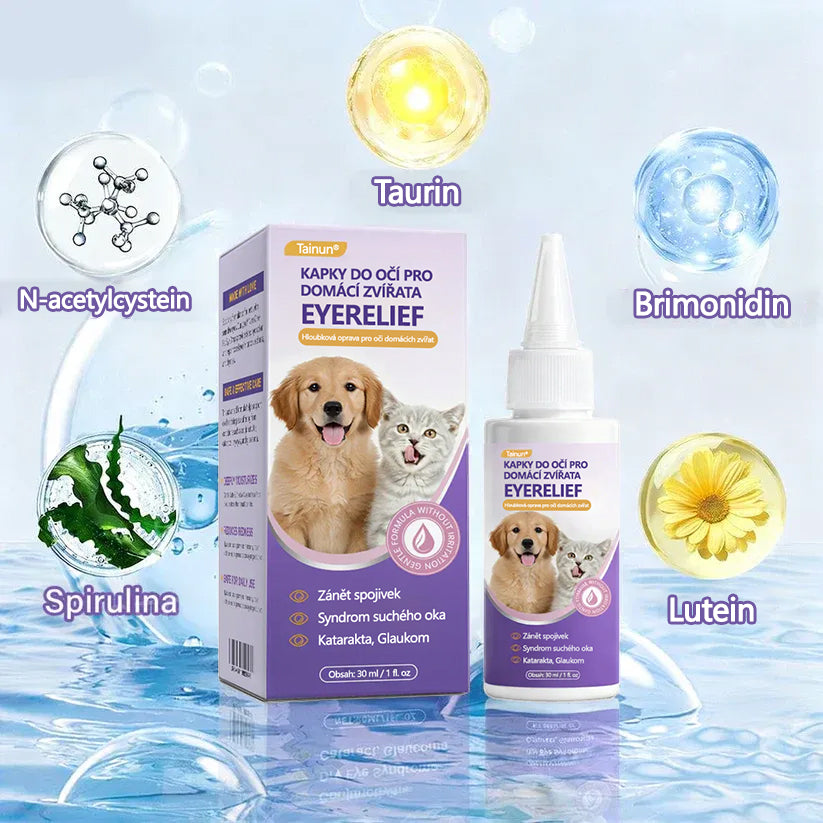 👀 Tainun® EyeRelief oční kapky pro mazlíčky ✅ Schváleno v CE | Rychlá úleva při zánětu spojivek, suchých očích, šedém zákalu a keratitidě 🐶🐱